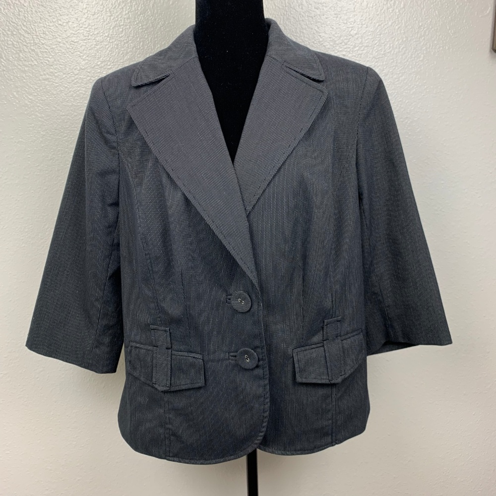 Lane Bryant Grayish Blue‎ White Pinstriped Blazer